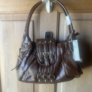 Brown Inspired Silver Hardware Hobo Shoulder Bag Faux Leather NWT $89